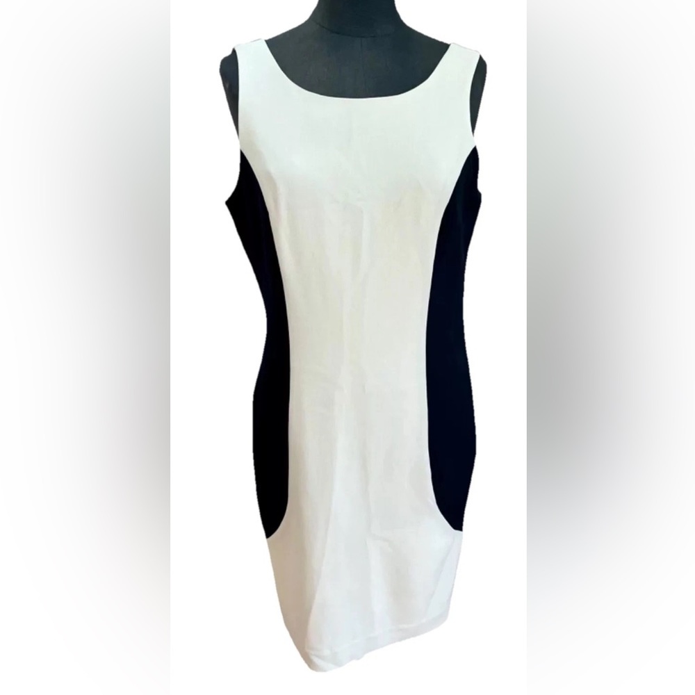 🆕Sharagano Stone & Black Bodycon ladies size 8 casual Dress NWT sleeveless zip